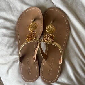 Gold Embellished Brown Thong Sandals - Women's